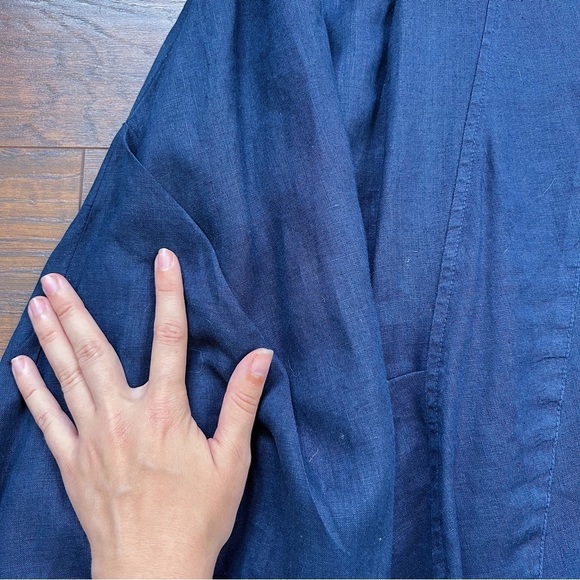 Click by CMC • linen midi dress navy blue asymmetrical lagenlook flowy - Picture 7 of 10